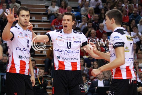  30.10.2013 RZESZOW POLAND<br />SIATKOWKA LIGA MISTRZOW MEN CEV VOLLEYBALL CHAMPIONS LEAGUE 2013 MATCH<br />ASSECO RESOVIA - BUDVANSKA RIVIJERA BUDVA<br />N/Z FABIAN DRZYZGA JOCHEN SCHOPS NIKOLAY PENCZEV PENCHEV <br /> 