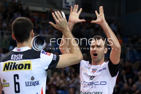  30.10.2013 RZESZOW POLAND<br />SIATKOWKA LIGA MISTRZOW MEN CEV VOLLEYBALL CHAMPIONS LEAGUE 2013 MATCH<br />ASSECO RESOVIA - BUDVANSKA RIVIJERA BUDVA<br />N/Z PETER VERES GRZEGORZ KOSOK RADOSC EMOCJE <br /> 