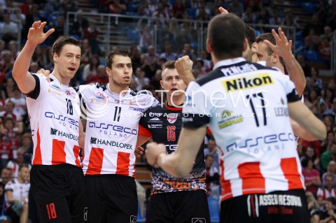  30.10.2013 RZESZOW POLAND<br />SIATKOWKA LIGA MISTRZOW MEN CEV VOLLEYBALL CHAMPIONS LEAGUE 2013 MATCH<br />ASSECO RESOVIA - BUDVANSKA RIVIJERA BUDVA<br />N/Z JOCHEN SCHOPS FABIAN DRZYZGA KRZYSZTOF IGNACZAK RADOSC EMOCJE <br /> 