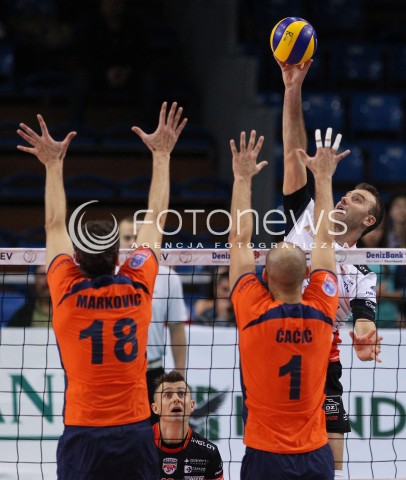  30.10.2013 RZESZOW POLAND<br />SIATKOWKA LIGA MISTRZOW MEN CEV VOLLEYBALL CHAMPIONS LEAGUE 2013 MATCH<br />ASSECO RESOVIA - BUDVANSKA RIVIJERA BUDVA<br />N/Z PETER VERES MILAN MARKOVIC VOJIN CACIC <br /> 