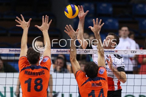  30.10.2013 RZESZOW POLAND<br />SIATKOWKA LIGA MISTRZOW MEN CEV VOLLEYBALL CHAMPIONS LEAGUE 2013 MATCH<br />ASSECO RESOVIA - BUDVANSKA RIVIJERA BUDVA<br />N/Z PETER VERES MILAN MARKOVIC ALEKSANDAR MINIC <br /> 