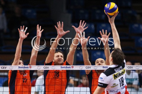  30.10.2013 RZESZOW POLAND<br />SIATKOWKA LIGA MISTRZOW MEN CEV VOLLEYBALL CHAMPIONS LEAGUE 2013 MATCH<br />ASSECO RESOVIA - BUDVANSKA RIVIJERA BUDVA<br />N/Z MARCO FALASCHI MILAN MARKOVIC VOJIN CACIC JOCHEN SCHOPS <br /> 