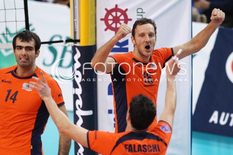  30.10.2013 RZESZOW POLAND<br />SIATKOWKA LIGA MISTRZOW MEN CEV VOLLEYBALL CHAMPIONS LEAGUE 2013 MATCH<br />ASSECO RESOVIA - BUDVANSKA RIVIJERA BUDVA<br />N/Z MILAN MARKOVIC MARCO FALASCHI ALEKSANDAR MINIC RADOSC EMOCJE <br /> 