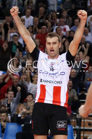  30.10.2013 RZESZOW POLAND<br />SIATKOWKA LIGA MISTRZOW MEN CEV VOLLEYBALL CHAMPIONS LEAGUE 2013 MATCH<br />ASSECO RESOVIA - BUDVANSKA RIVIJERA BUDVA<br />N/Z PETER VERES SYLWETKA RADOSC EMOCJE <br /> 