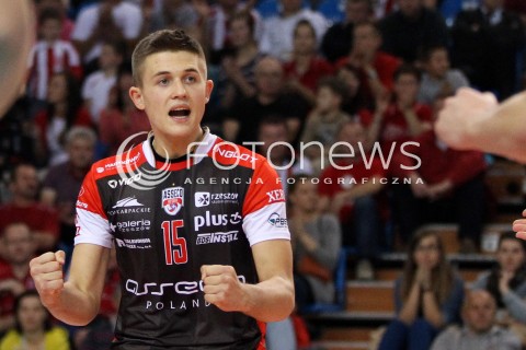  02.11.2013 RZESZOW <br />SIATKOWKA PLUS LIGA 2013/2014 MEN VOLLEYBALL POLAND POLISH PLUSLIGA LEAGUE SEASON 2013/2014 <br />MECZ ASSECO RESOVIA RZESZOW - TRANSFER BYDGOSZCZ<br />N/Z MATEUSZ MASLOWSKI RADOSC EMOCJE <br /> 