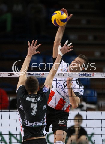  06.11.2013 RZESZOW POLAND <br />SIATKOWKA LIGA MISTRZOW MEN CEV VOLLEYBALL CHAMPIONS LEAGUE 2013 MATCH<br />ASSECO RESOVIA -  JIHOSTROJ CESKE BUDEJOVICE<br />N/Z PETER VERES PETR MICHALEK <br /> 