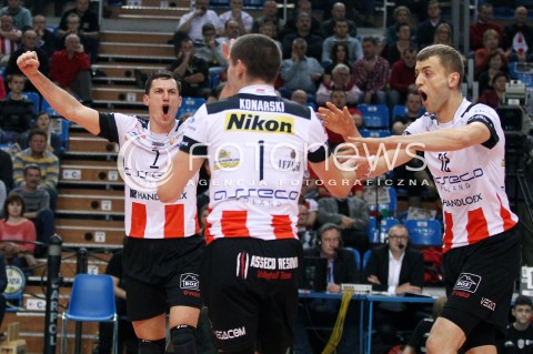  06.11.2013 RZESZOW POLAND <br />SIATKOWKA LIGA MISTRZOW MEN CEV VOLLEYBALL CHAMPIONS LEAGUE 2013 MATCH<br />ASSECO RESOVIA -  JIHOSTROJ CESKE BUDEJOVICE<br />N/Z OLIEG ACHREM LUKASZ PERLOWSKI RADOSC EMOCJE <br /> 