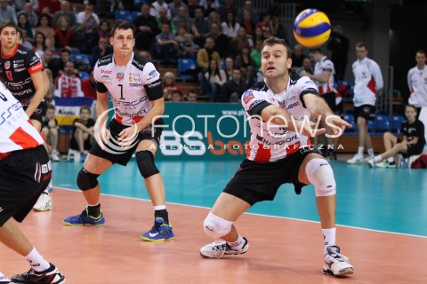  06.11.2013 RZESZOW POLAND <br />SIATKOWKA LIGA MISTRZOW MEN CEV VOLLEYBALL CHAMPIONS LEAGUE 2013 MATCH<br />ASSECO RESOVIA -  JIHOSTROJ CESKE BUDEJOVICE<br />N/Z PETER VERES OLIEG ACHREM <br /> 