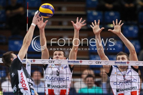  06.11.2013 RZESZOW POLAND <br />SIATKOWKA LIGA MISTRZOW MEN CEV VOLLEYBALL CHAMPIONS LEAGUE 2013 MATCH<br />ASSECO RESOVIA -  JIHOSTROJ CESKE BUDEJOVICE<br />N/Z LUKAS TICHACEK PIOTR NOWAKOWSKI PETR MICHALEK <br /> 