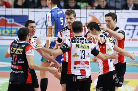  16.11.2013 RZESZOW <br />SIATKOWKA PLUS LIGA 2013/2014 MEN VOLLEYBALL POLAND POLISH PLUSLIGA LEAGUE SEASON 2013/2014 <br />MECZ ASSECO RESOVIA RZESZOW - AZS POLITECHNIKA WARSZAWSKA <br />N/Z OLIEG ACHREM PIOTR NOWAKOWSKI JOCHEN SCHOPS RADOSC EMOCJE <br /> 