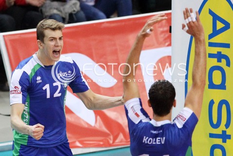  16.11.2013 RZESZOW <br />SIATKOWKA PLUS LIGA 2013/2014 MEN VOLLEYBALL POLAND POLISH PLUSLIGA LEAGUE SEASON 2013/2014 <br />MECZ ASSECO RESOVIA RZESZOW - AZS POLITECHNIKA WARSZAWSKA <br />N/Z ARTUR SZALPUK IVAN KOLEV RADOSC EMOCJE <br /> 