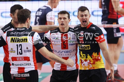  27.11.2013 RZESZOW <br />SIATKOWKA PLUS LIGA 2013/2014 MEN VOLLEYBALL POLAND POLISH PLUSLIGA LEAGUE SEASON 2013/2014 <br />MECZ ASSECO RESOVIA RZESZOW - ZAKSA KEDZIERZYN KOZLE <br />N/Z KRZYSZTOF IGNACZAK LUKAS TICHACEK RADOSC EMOCJE <br /> 