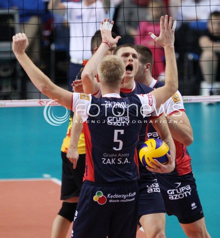  27.11.2013 RZESZOW <br />SIATKOWKA PLUS LIGA 2013/2014 MEN VOLLEYBALL POLAND POLISH PLUSLIGA LEAGUE SEASON 2013/2014 <br />MECZ ASSECO RESOVIA RZESZOW - ZAKSA KEDZIERZYN KOZLE <br />N/Z JURIJ GLADYR PAWEL ZAGUMNY RADOSC EMOCJE <br /> 