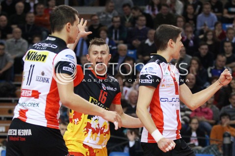  15.12.2013 RZESZOW <br />SIATKOWKA PLUS LIGA 2013/2014 MEN VOLLEYBALL POLAND POLISH PLUSLIGA LEAGUE SEASON 2013/2014 <br />MECZ ASSECO RESOVIA RZESZOW - INDYKPOL AZS OLSZTYN<br />N/Z KRZYSZTOF IGNACZAK FABIAN DRZYZGA RADOSC EMOCJE<br /> 