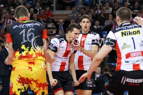 15.12.2013 RZESZOW <br />SIATKOWKA PLUS LIGA 2013/2014 MEN VOLLEYBALL POLAND POLISH PLUSLIGA LEAGUE SEASON 2013/2014 <br />MECZ ASSECO RESOVIA RZESZOW - INDYKPOL AZS OLSZTYN<br />N/Z FABIAN DRZYZGA NIKOLAY PENCHEV KRZYSZTOF IGNACZAK RADOSC EMOCJE<br /> 