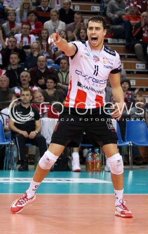  18.12.2013 RZESZOW POLAND <br />SIATKOWKA LIGA MISTRZOW MEN CEV VOLLEYBALL CHAMPIONS LEAGUE 2013 MATCH <br />ASSECO RESOVIA - PARIS VOLLEY <br />N/Z FABIAN DRZYZGA RADOSC EMOCJE SYLWETKA <br /> 