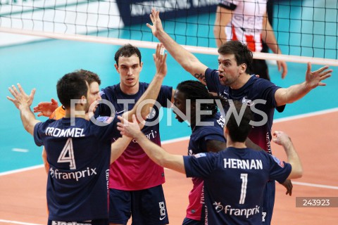  18.12.2013 RZESZOW POLAND <br />SIATKOWKA LIGA MISTRZOW MEN CEV VOLLEYBALL CHAMPIONS LEAGUE 2013 MATCH <br />ASSECO RESOVIA - PARIS VOLLEY <br />N/Z GUILLERMO HERNAN MORY SIDIBE DENNIS VAN DER VEEN MARKO IVOVIC RADOSC EMOCJE <br /> 