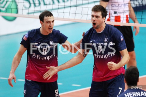  18.12.2013 RZESZOW POLAND <br />SIATKOWKA LIGA MISTRZOW MEN CEV VOLLEYBALL CHAMPIONS LEAGUE 2013 MATCH <br />ASSECO RESOVIA - PARIS VOLLEY <br />N/Z DENNIS VAN DER VEEN MARKO IVOVIC RADOSC EMOCJE <br /> 