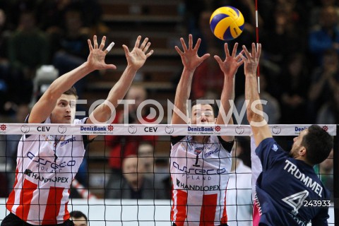  18.12.2013 RZESZOW POLAND <br />SIATKOWKA LIGA MISTRZOW MEN CEV VOLLEYBALL CHAMPIONS LEAGUE 2013 MATCH <br />ASSECO RESOVIA - PARIS VOLLEY <br />N/Z PIOTR NOWAKOWSKI ALEH ACHREM OLIEG AKHREM JEROEN TROMMEL <br /> 