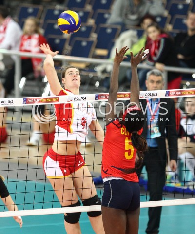  03.01.2014 LODZ ATLAS ARENA<br />SIATKOWKA KOBIET<br />KWALIFIKACJE DO MISTRZOSTW SWIATA 2014<br />2014 FIVB WORLD CHAMPIONSHIP - EUROPEAN QUALIFICATION WOMEN <br />MECZ HISZPANIA - BELGIA ( SPAIN - BELGIUM )<br />N/Z FREYA AELBRECHT MILAGROS COLLAR <br /> 