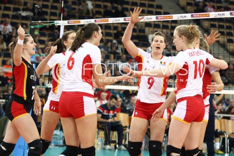  03.01.2014 LODZ ATLAS ARENA<br />SIATKOWKA KOBIET<br />KWALIFIKACJE DO MISTRZOSTW SWIATA 2014<br />2014 FIVB WORLD CHAMPIONSHIP - EUROPEAN QUALIFICATION WOMEN <br />MECZ HISZPANIA - BELGIA ( SPAIN - BELGIUM )<br />N/Z VALERIE COURTOIS CHARLOTTE LEYS FREYA AELBRECHT LISE VAN HECKE RADOSC EMOCJE <br /> 
