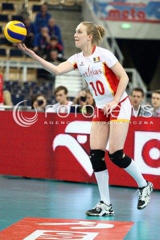  03.01.2014 LODZ ATLAS ARENA<br />SIATKOWKA KOBIET<br />KWALIFIKACJE DO MISTRZOSTW SWIATA 2014<br />2014 FIVB WORLD CHAMPIONSHIP - EUROPEAN QUALIFICATION WOMEN <br />MECZ HISZPANIA - BELGIA ( SPAIN - BELGIUM )<br />N/Z LISE VAN HECKE SYLWETKA <br /> 