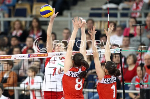  03.01.2014 LODZ ATLAS ARENA<br />SIATKOWKA KOBIET<br />KWALIFIKACJE DO MISTRZOSTW SWIATA 2014<br />2014 FIVB WORLD CHAMPIONSHIP - EUROPEAN QUALIFICATION WOMEN <br />MECZ POLSKA - SZWAJCARIA ( POLAND - SWITZERLAND )<br />N/Z ANNA WERBLINSKA SANDRA STOCKER KRISTEL MARBACH <br /> 