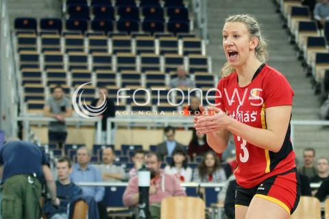  04.01.2014 LODZ ATLAS ARENA<br />SIATKOWKA KOBIET<br />KWALIFIKACJE DO MISTRZOSTW SWIATA 2014<br />2014 FIVB WORLD CHAMPIONSHIP - EUROPEAN QUALIFICATION WOMEN <br />MECZ BELGIA - SZWAJCARIA ( BELGIUM - SWITZERLAND )<br />N/Z FRAUKE DIRICKX RADOSC EMOCJE SYLWETKA <br /> 