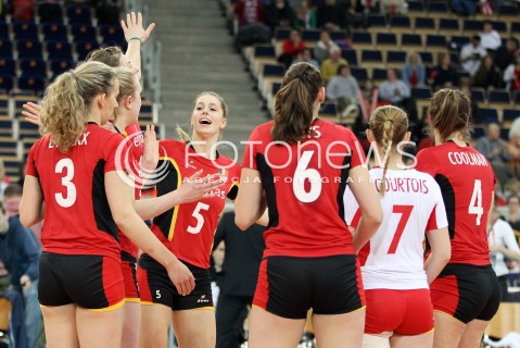  04.01.2014 LODZ ATLAS ARENA<br />SIATKOWKA KOBIET<br />KWALIFIKACJE DO MISTRZOSTW SWIATA 2014<br />2014 FIVB WORLD CHAMPIONSHIP - EUROPEAN QUALIFICATION WOMEN <br />MECZ BELGIA - SZWAJCARIA ( BELGIUM - SWITZERLAND )<br />N/Z LAURA HEYRMAN CHARLOTTE LEYS VALERIE COURTOIS RADOSC EMOCJE <br /> 