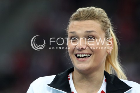  04.01.2014 LODZ ATLAS ARENA<br />SIATKOWKA KOBIET<br />KWALIFIKACJE DO MISTRZOSTW SWIATA 2014<br />2014 FIVB WORLD CHAMPIONSHIP - EUROPEAN QUALIFICATION WOMEN <br />MECZ POLSKA - HISZPANIA ( POLAND - SPAIN )<br />N/Z MALGORZATA GLINKA - MOGENTALE SYLWETKA RADOSC EMOCJE <br /> 