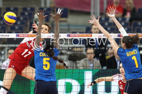  04.01.2014 LODZ ATLAS ARENA<br />SIATKOWKA KOBIET<br />KWALIFIKACJE DO MISTRZOSTW SWIATA 2014<br />2014 FIVB WORLD CHAMPIONSHIP - EUROPEAN QUALIFICATION WOMEN <br />MECZ POLSKA - HISZPANIA ( POLAND - SPAIN )<br />N/Z KATARZYNA SKOWRONSKA - DOLATA MILAGROS COLLAR ROCIO GOMEZ LOPEZ <br /> 