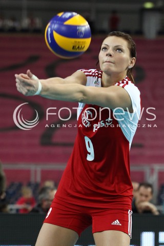 04.01.2014 LODZ ATLAS ARENA<br />SIATKOWKA KOBIET<br />KWALIFIKACJE DO MISTRZOSTW SWIATA 2014<br />2014 FIVB WORLD CHAMPIONSHIP - EUROPEAN QUALIFICATION WOMEN <br />MECZ POLSKA - HISZPANIA ( POLAND - SPAIN )<br />N/Z MAJA TOKARSKA SYLWETKA <br /> 
