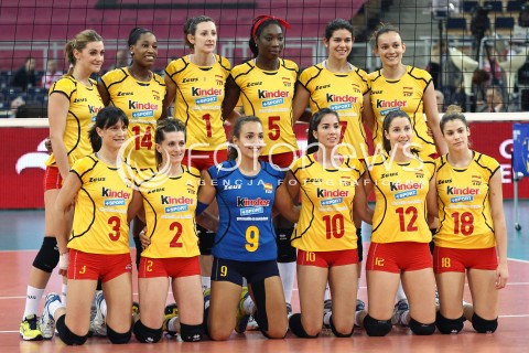  05.01.2014 LODZ ATLAS ARENA<br />SIATKOWKA KOBIET<br />KWALIFIKACJE DO MISTRZOSTW SWIATA 2014<br />2014 FIVB WORLD CHAMPIONSHIP - EUROPEAN QUALIFICATION WOMEN <br />MECZ SZWAJCARIA - HISZPANIA ( SWITZERLAND - SPAIN )<br />N/Z REPREZENTACJA HISZPANII ZDJECIE GRUPOWE - GRUPOWKA HISZPANIA <br />NA DOLE OD LEWEJ: ANA BELEN PEREZ FERNANDEZ SILVIA ARACO ISABEL GUERRA AMELIA PORTERO JOSE CORRAL M. ALBA M. SANCHEZ <br />NA GORZE OD LEWEJ: SILVIA BEDMAR JESSICA RIVERO ROCIO GOMEZ LOPEZ MILAGROS COLLAR MABEL CARO GARCIA HELIA GONZALEZ <br /> 