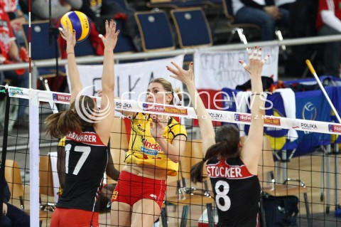  05.01.2014 LODZ ATLAS ARENA<br />SIATKOWKA KOBIET<br />KWALIFIKACJE DO MISTRZOSTW SWIATA 2014<br />2014 FIVB WORLD CHAMPIONSHIP - EUROPEAN QUALIFICATION WOMEN <br />MECZ SZWAJCARIA - HISZPANIA ( SWITZERLAND - SPAIN )<br />N/Z SILVIA BEDMAR LAURA UNTERNAHRER SANDRA STOCKER <br /> 