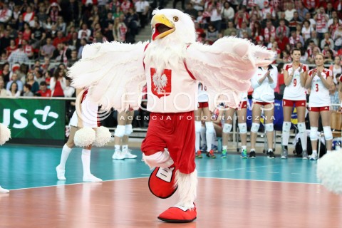  05.01.2014 LODZ ATLAS ARENA<br />SIATKOWKA KOBIET<br />KWALIFIKACJE DO MISTRZOSTW SWIATA 2014<br />2014 FIVB WORLD CHAMPIONSHIP - EUROPEAN QUALIFICATION WOMEN <br />MECZ POLSKA - BELGIA ( POLAND - BELGIUM )<br />N/Z ORZEL DOPING OPRAWA<br /> 