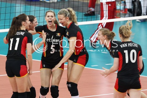  05.01.2014 LODZ ATLAS ARENA<br />SIATKOWKA KOBIET<br />KWALIFIKACJE DO MISTRZOSTW SWIATA 2014<br />2014 FIVB WORLD CHAMPIONSHIP - EUROPEAN QUALIFICATION WOMEN <br />MECZ POLSKA - BELGIA ( POLAND - BELGIUM )<br />N/Z LISE VAN HECKE LAURA HEYRMAN NINA COOLMAN RADOSC EMOCJE <br /> 