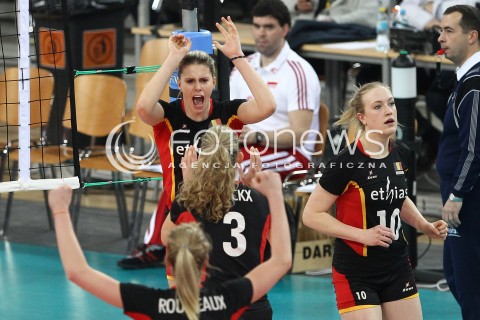  05.01.2014 LODZ ATLAS ARENA<br />SIATKOWKA KOBIET<br />KWALIFIKACJE DO MISTRZOSTW SWIATA 2014<br />2014 FIVB WORLD CHAMPIONSHIP - EUROPEAN QUALIFICATION WOMEN <br />MECZ POLSKA - BELGIA ( POLAND - BELGIUM )<br />N/Z FRAUKE DIRICKX LISE VAN HECKE RADOSC EMOCJE <br /> 