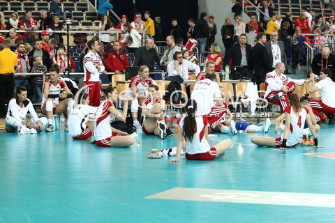  05.01.2014 LODZ ATLAS ARENA<br />SIATKOWKA KOBIET<br />KWALIFIKACJE DO MISTRZOSTW SWIATA 2014<br />2014 FIVB WORLD CHAMPIONSHIP - EUROPEAN QUALIFICATION WOMEN <br />MECZ POLSKA - BELGIA ( POLAND - BELGIUM )<br />N/Z KATARZYNA SKOWRONSKA - DOLATA ELEONORA DZIEKIEWICZ SMUTEK PRZEGRANA PORAZKA EMOCJE<br /> 