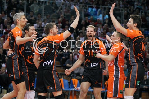  08.01.2014 RZESZOW <br />SIATKOWKA PLUS LIGA 2013/2014 MEN VOLLEYBALL POLAND POLISH PLUSLIGA LEAGUE SEASON 2013/2014 <br />MECZ ASSECO RESOVIA RZESZOW - JASTRZEBSKI WEGIEL <br />N/Z THOMAS JARMOC DAMIAN WOJTASZEK MICHAL MASNY NICOLAS MARECHAL ROB BONTJE RADOSC EMOCJE<br /> 