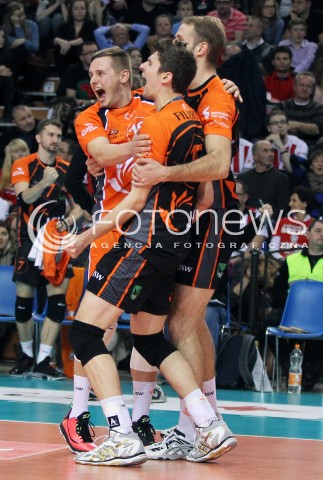  08.01.2014 RZESZOW <br />SIATKOWKA PLUS LIGA 2013/2014 MEN VOLLEYBALL POLAND POLISH PLUSLIGA LEAGUE SEASON 2013/2014 <br />MECZ ASSECO RESOVIA RZESZOW - JASTRZEBSKI WEGIEL <br />N/Z DAMIAN WOJTASZEK THOMAS JARMOC DMYTRO FILIPPOV RADOSC EMOCJE <br /> 