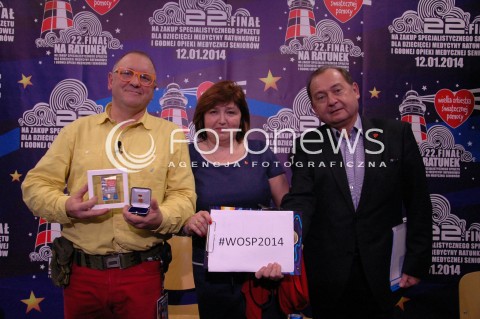  12.01.2014 WARSZAWA<br />
22. FINAL WIELKIEJ ORKIESTRY SWIATECZNEJ POMOCY<br />
N/Z KONFERENCJA PRASOWA JUREK OWSIAK LIDIA NIEDZWIEDZKA OWSIAK PROF BOHDAN MARUSZEWSKI<br />
 