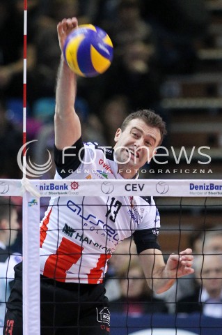  14.01.2014 RZESZOW POLAND <br />SIATKOWKA LIGA MISTRZOW MEN CEV VOLLEYBALL CHAMPIONS LEAGUE 2013/2014 MATCH<br />ASSECO RESOVIA -  KNACK ROESELARE <br />N/Z PETER VERES SYLWETKA ATAK<br /> 