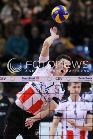  14.01.2014 RZESZOW POLAND <br />SIATKOWKA LIGA MISTRZOW MEN CEV VOLLEYBALL CHAMPIONS LEAGUE 2013/2014 MATCH<br />ASSECO RESOVIA -  KNACK ROESELARE <br />N/Z ALEH ACHREM OLIEG AKHREM SYLWETKA ATAK<br /> 