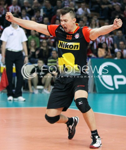  14.01.2014 RZESZOW POLAND <br />SIATKOWKA LIGA MISTRZOW MEN CEV VOLLEYBALL CHAMPIONS LEAGUE 2013/2014 MATCH<br />ASSECO RESOVIA -  KNACK ROESELARE <br />N/Z KRZYSZTOF IGNACZAK RADOSC EMOCJE SYLWETKA <br /> 