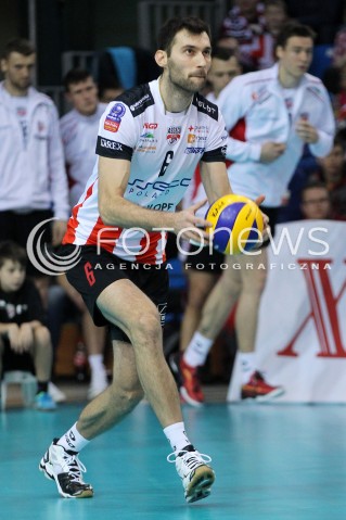  14.01.2014 RZESZOW POLAND <br />SIATKOWKA LIGA MISTRZOW MEN CEV VOLLEYBALL CHAMPIONS LEAGUE 2013/2014 MATCH<br />ASSECO RESOVIA -  KNACK ROESELARE <br />N/Z GRZEGORZ KOSOK SYLWETKA <br /> 