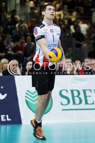  14.01.2014 RZESZOW POLAND <br />SIATKOWKA LIGA MISTRZOW MEN CEV VOLLEYBALL CHAMPIONS LEAGUE 2013/2014 MATCH<br />ASSECO RESOVIA -  KNACK ROESELARE <br />N/Z DAWID KONARSKI SYLWETKA <br /> 