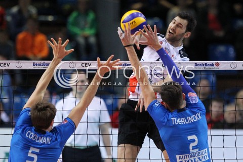  14.01.2014 RZESZOW POLAND <br />SIATKOWKA LIGA MISTRZOW MEN CEV VOLLEYBALL CHAMPIONS LEAGUE 2013/2014 MATCH<br />ASSECO RESOVIA -  KNACK ROESELARE <br />N/Z GRZEGORZ KOSOK PIETER COOLMAN HENDRIK TUERLINCKX <br /> 