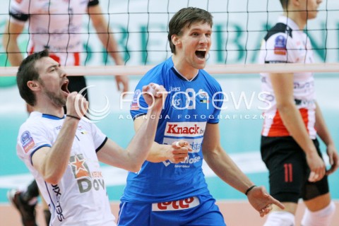  14.01.2014 RZESZOW POLAND <br />SIATKOWKA LIGA MISTRZOW MEN CEV VOLLEYBALL CHAMPIONS LEAGUE 2013/2014 MATCH<br />ASSECO RESOVIA -  KNACK ROESELARE <br />N/Z MATTHIJS VERHANNEMAN RADOSC EMOCJE <br /> 