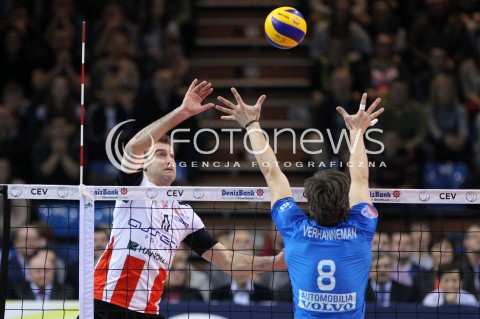  14.01.2014 RZESZOW POLAND <br />SIATKOWKA LIGA MISTRZOW MEN CEV VOLLEYBALL CHAMPIONS LEAGUE 2013/2014 MATCH<br />ASSECO RESOVIA -  KNACK ROESELARE <br />N/Z PETER VERES MATTHIJS VERHANNEMAN<br /> 