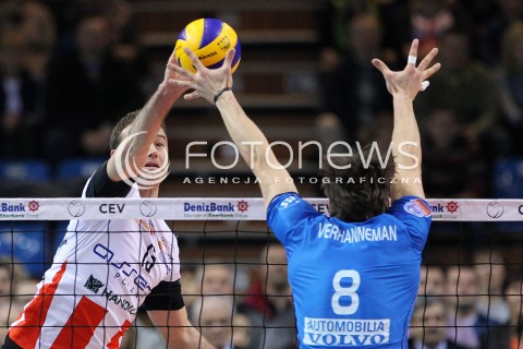  14.01.2014 RZESZOW POLAND <br />SIATKOWKA LIGA MISTRZOW MEN CEV VOLLEYBALL CHAMPIONS LEAGUE 2013/2014 MATCH<br />ASSECO RESOVIA -  KNACK ROESELARE <br />N/Z PETER VERES MATTHIJS VERHANNEMAN <br /> 